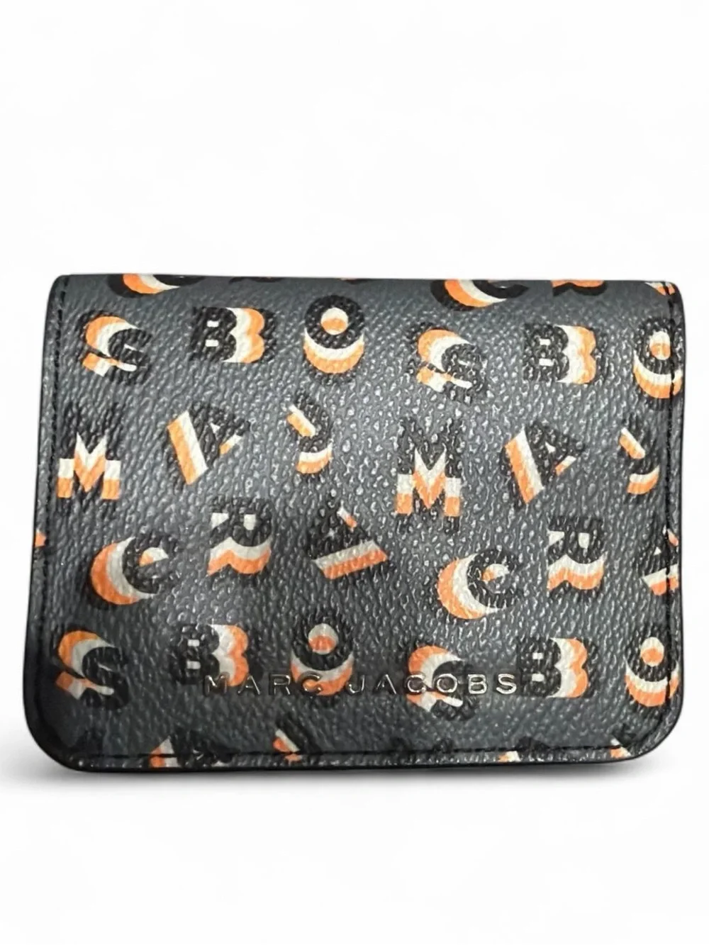 Marc Jacobs Black Leather Card Holder with Orange and Cream Monogram